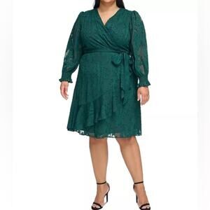 Jessica Howard Plus Size Belted Fit & Flare Dress Pine Sz 14